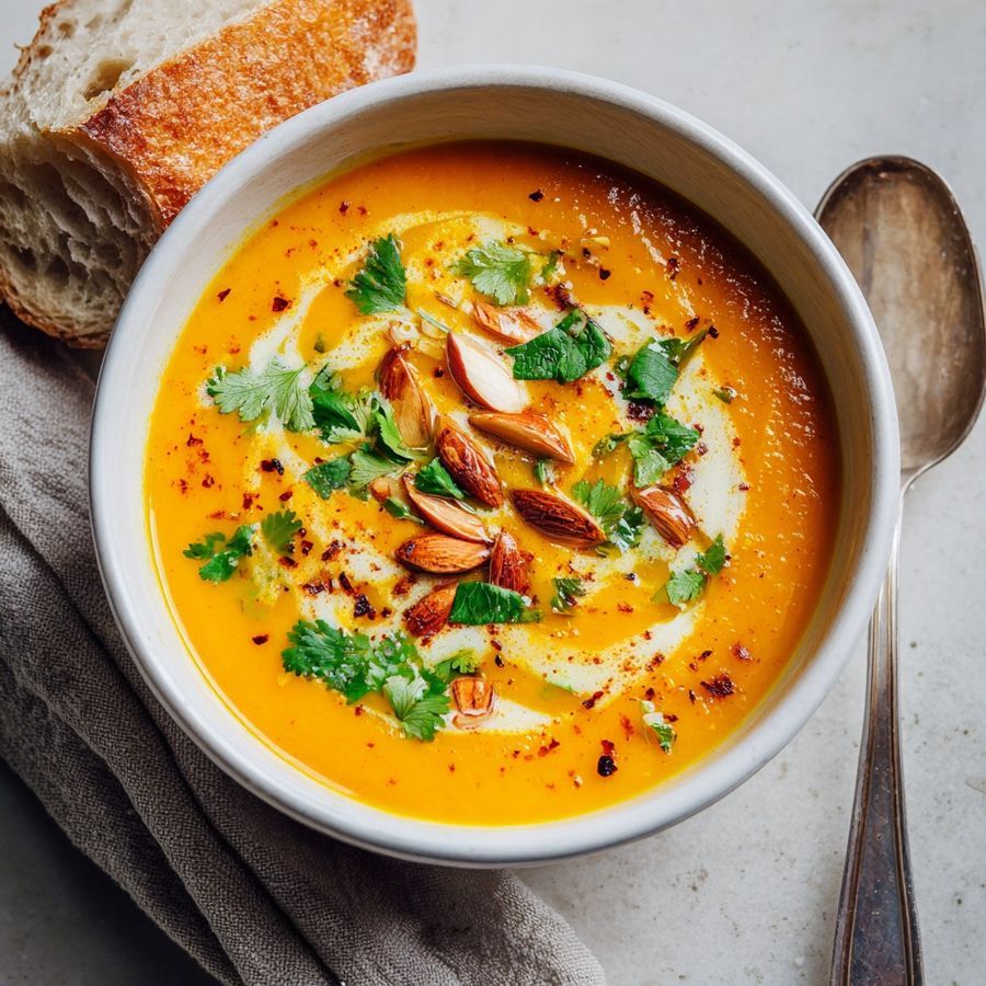 Carrot soup with almonds and coriander