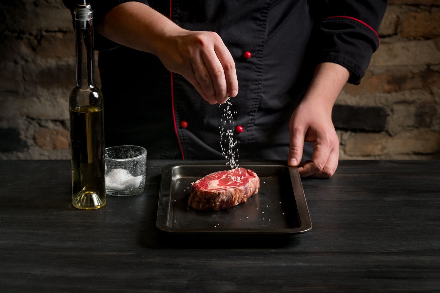 Chef seasoning a steak