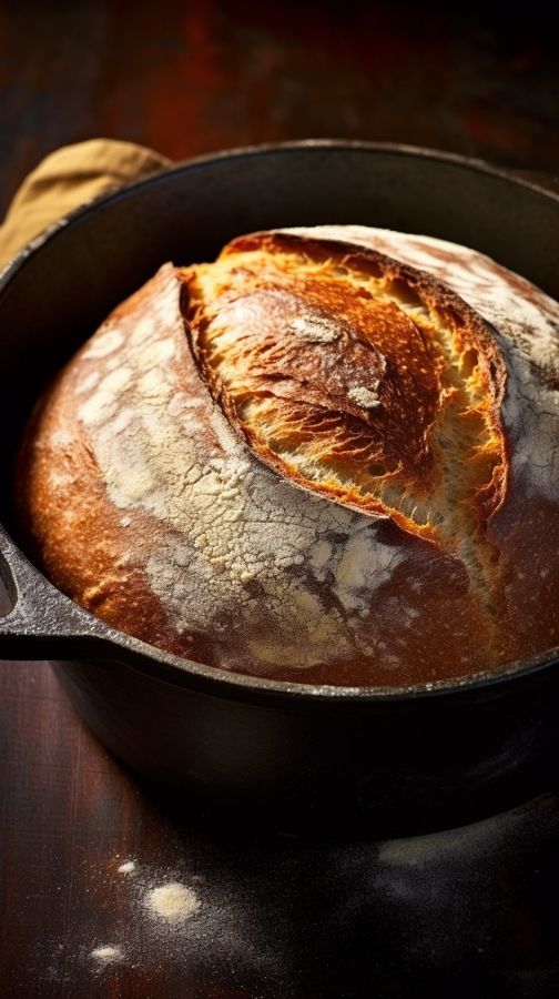 Dark beer bread in a cast-iron pot